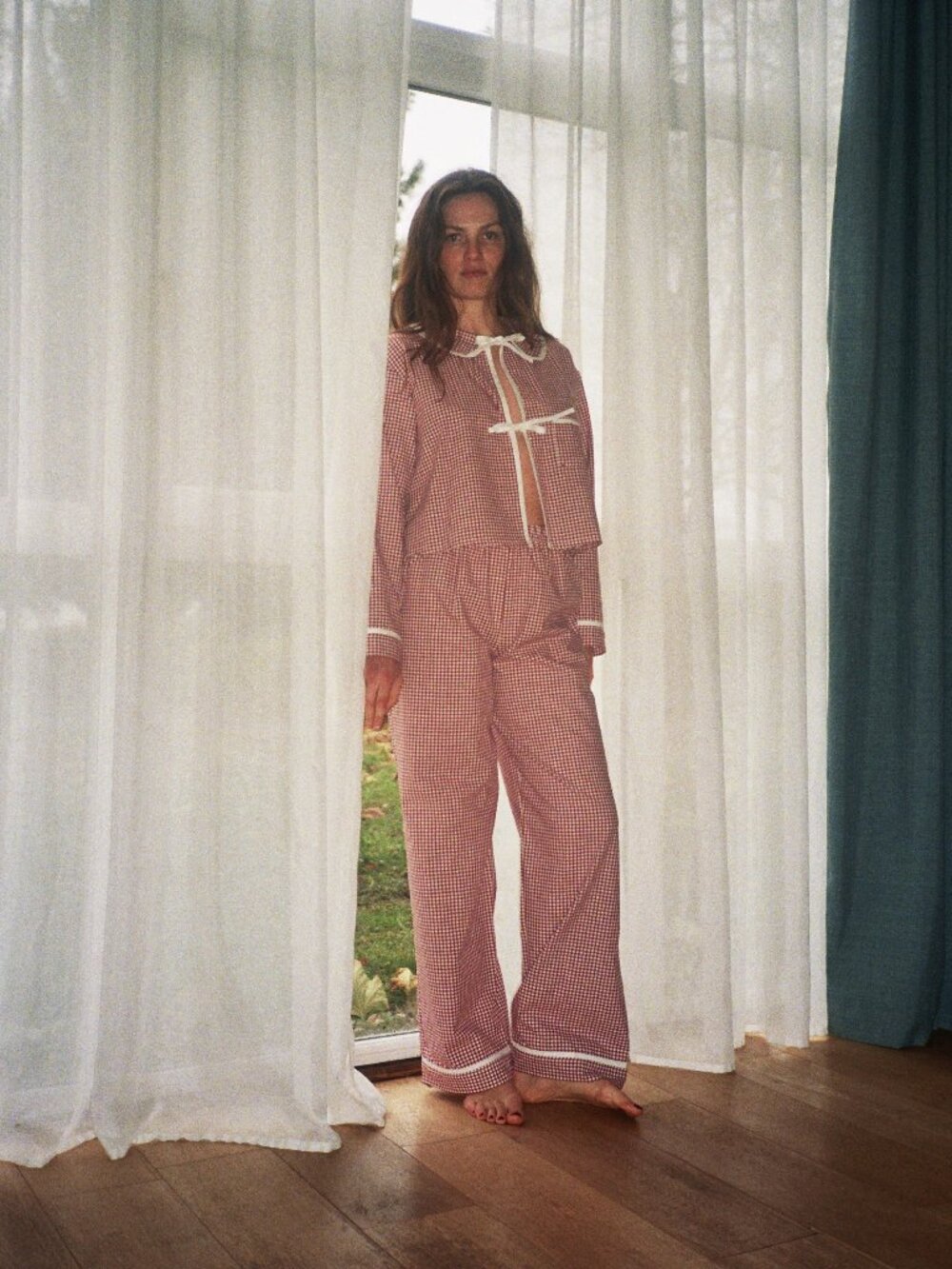 Maison Cleo - Red Gingham Cotton Pajama Set. Size 40 (Large).